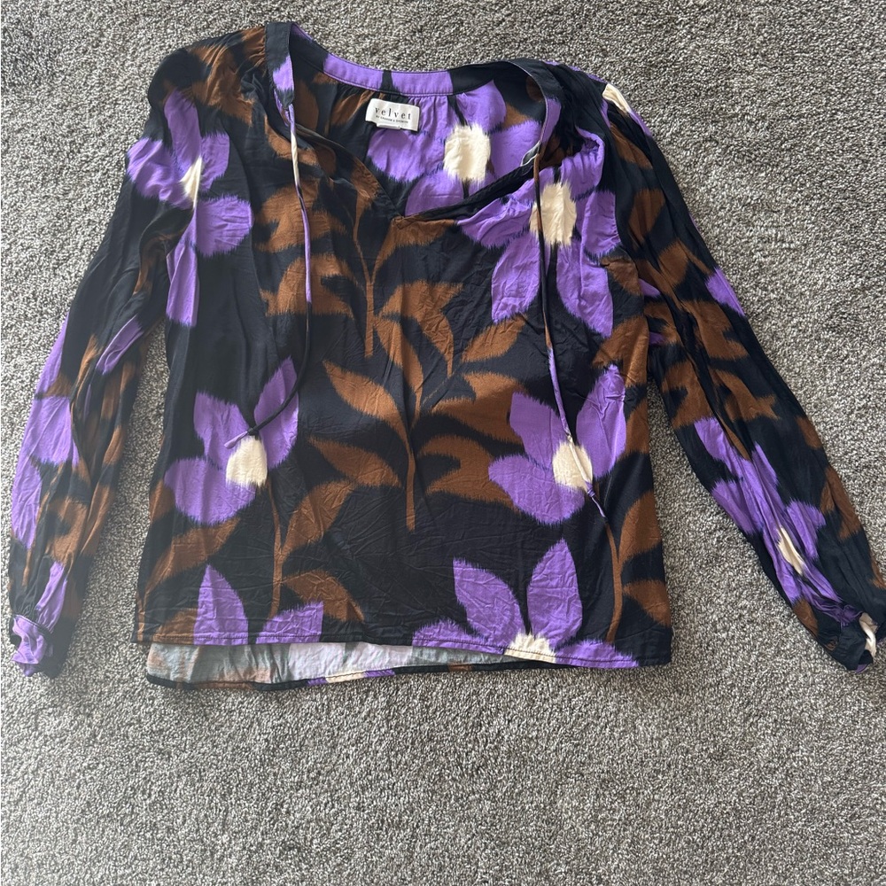 Floral Long Sleeve Top - Purple and Brown